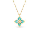 Princess Flower Necklace in 18kt Yellow Gold with Diamonds and Blue Enamel