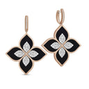 Princess Flower Earrings in 18kt Rose Gold with Diamonds and Black Jade