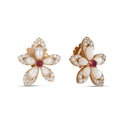 Tiaré Earrings in 18kt Rose Gold with Mother of Pearl Rubellite and Diamonds