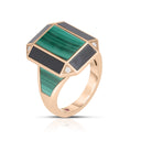 Art Deco Ring in 18k Rose Gold with Black Jade, Malachite and Diamonds