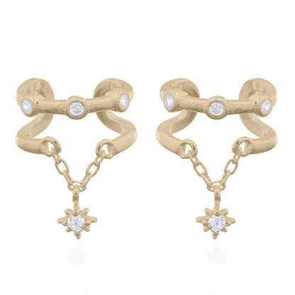 925 Silver 14ct Gold Plated Cubic Zirconia Set Ear Cuff