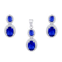 925 Silver Rhodium Princess Kate Sapphire Centre Cubic Zirconia Earring and Pendant Set