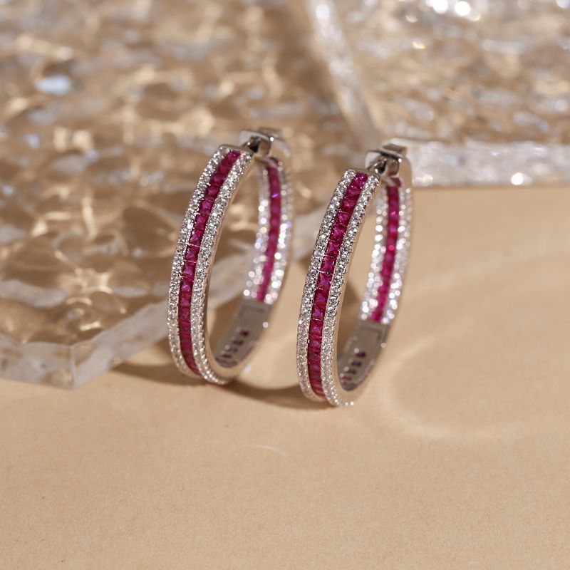 925 Silver Red & White Cubic Zirconia Set Hoops 18mm