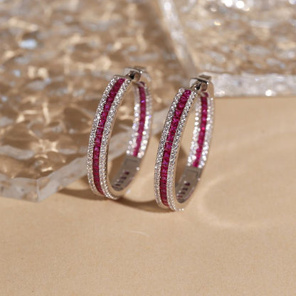 925 Silver Red & White Cubic Zirconia Set Hoops 18mm