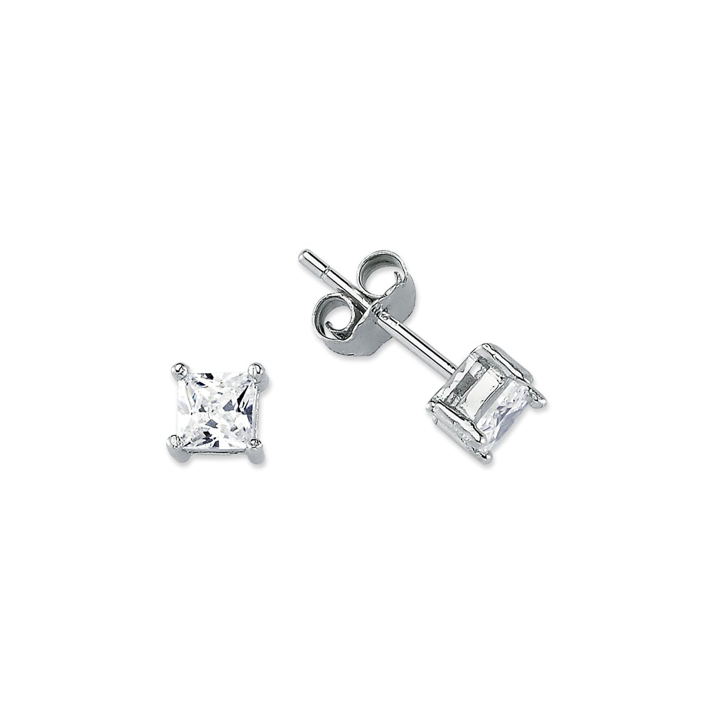 925 Silver 4mm Cubic Zirconia Set Studs Square