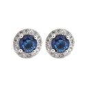925 Silver Rhodium Halo Studs Sapphire Centre Cubic Zirconia