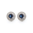 925 Silver Rhodium Halo Studs Sapphire Centre Cubic Zirconia