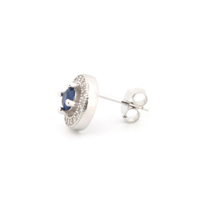 925 Silver Rhodium Halo Studs Sapphire Centre Cubic Zirconia