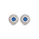 925 Silver Rhodium Halo Studs Sapphire Centre Cubic Zirconia