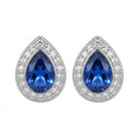 925 Silver Rhodium Pear Shape Studs Sapphire Centre Cubic Zirconia