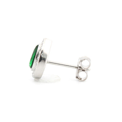925 Silver Rhodium Pear Shape Studs Emerald Centre Cubic Zirconia
