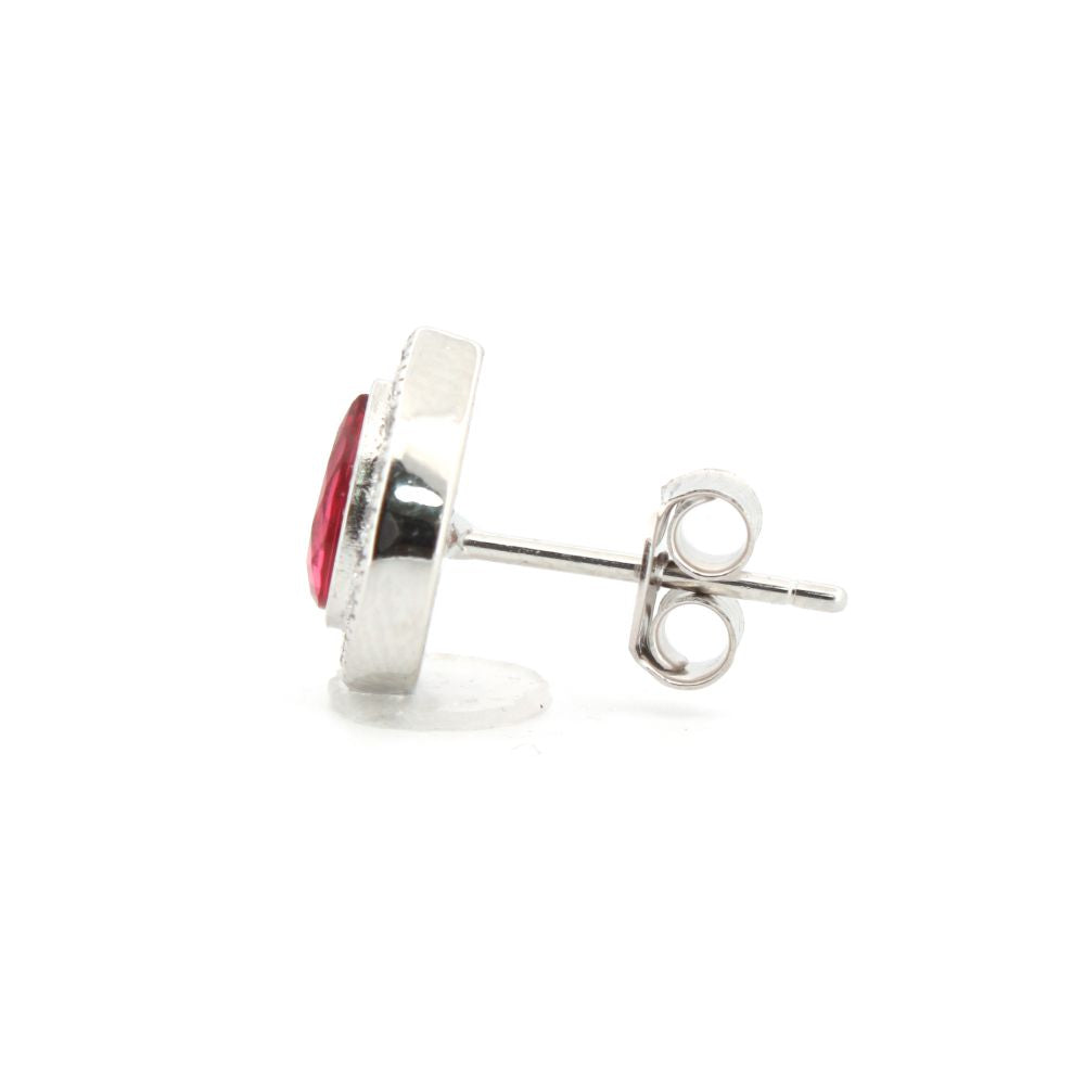 925 Silver Rhodium Pear Shape Studs Ruby Centre Cubic Zirconia