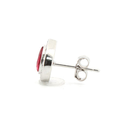 925 Silver Rhodium Pear Shape Studs Ruby Centre Cubic Zirconia