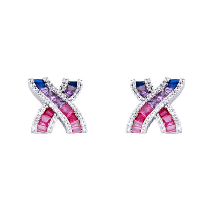 925 Silver Rhodium Plated Multo Col Cubic Zirconia Set Kisses Studs