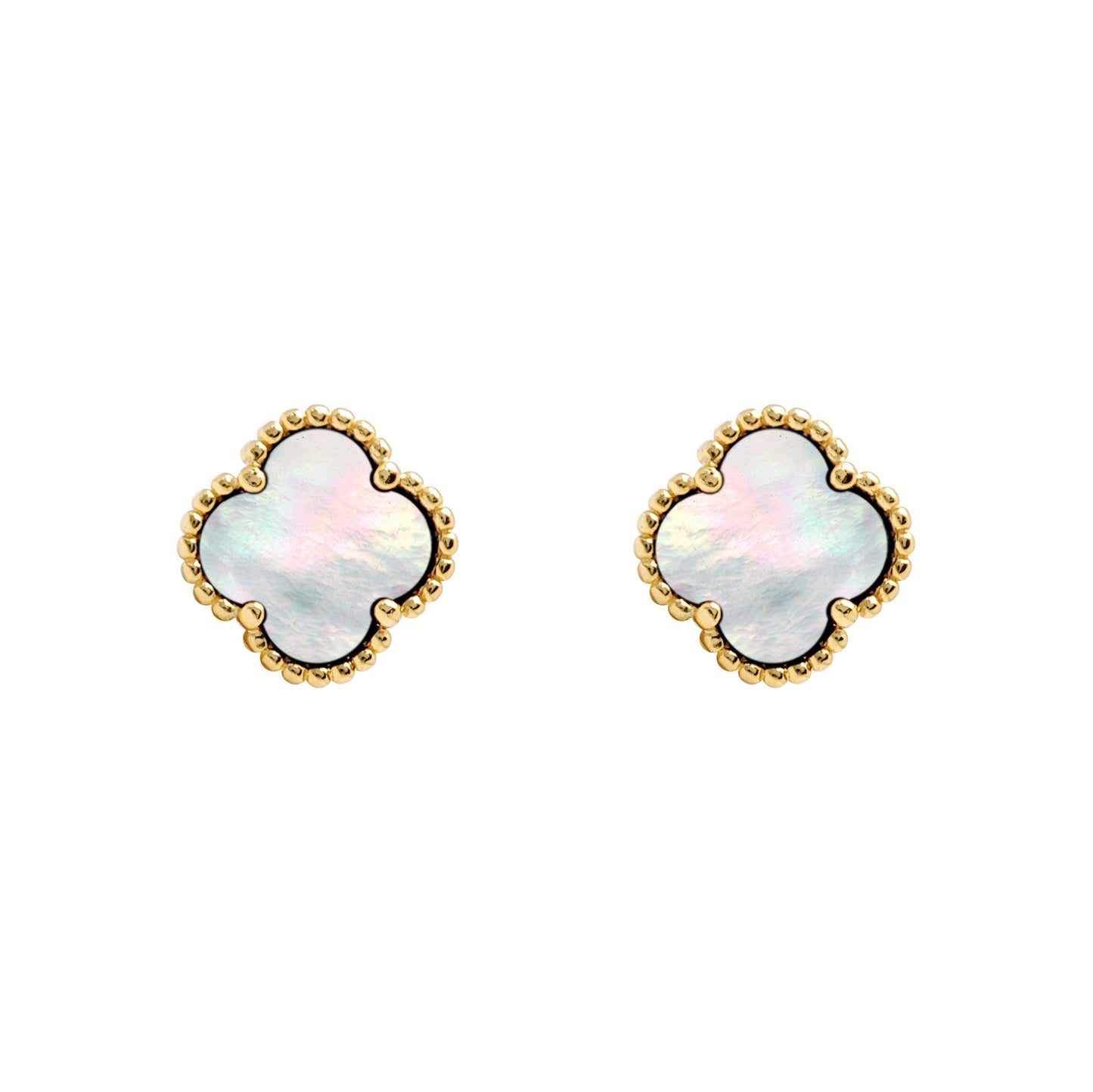 925 Silver 14ct gold Plated 5 Clover Stud Earrings MOP White Colour