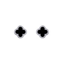 925 Silver Rhodium Plated Cubic Zirconia Set 5 Clover Stud Earrings Black Colour