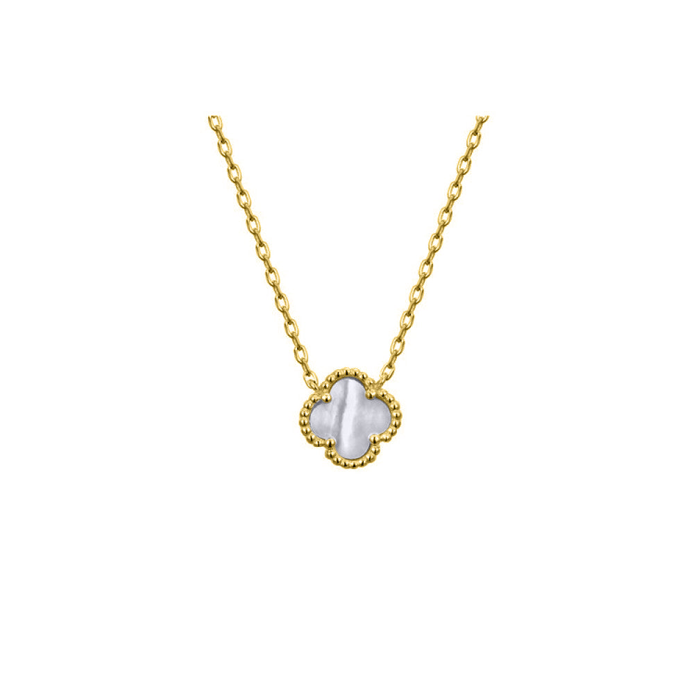925 Silver 14ct Gold Plated MOP Clover Necklace