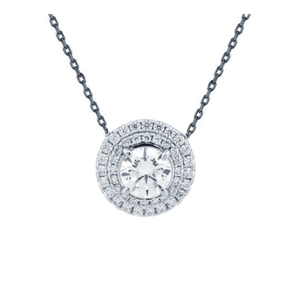 925 Silver Rhodium Plated Cubic Zirconia Set Cluster Necklace