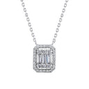 925 Silver Rhodium Plated Cubic Zirconia Set Emerald Shape Cluster Necklace