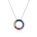 925 Silver Rhodium Plated Multi Col Cubic Zirconia Set Circle of Life Necklace