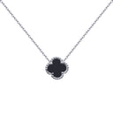 925 Silver Rhodium Single Clover Necklace Black Colour