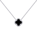 925 Silver Rhodium Cubic Zirconia Set Single Clover Necklace Black Colour