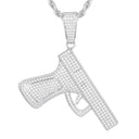 925 Silver Cubic Zirconia Set Handgun Pendant