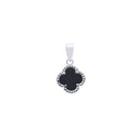925 Silver Rhodium Single Clover Pendant Black Colour