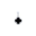 925 Silver Rhodium Cubic Zirconia Set Single Clover Pendant Black Colour