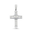 925 Silver Large Cubic Zirconia Brilliant and Baguette Cut Cross