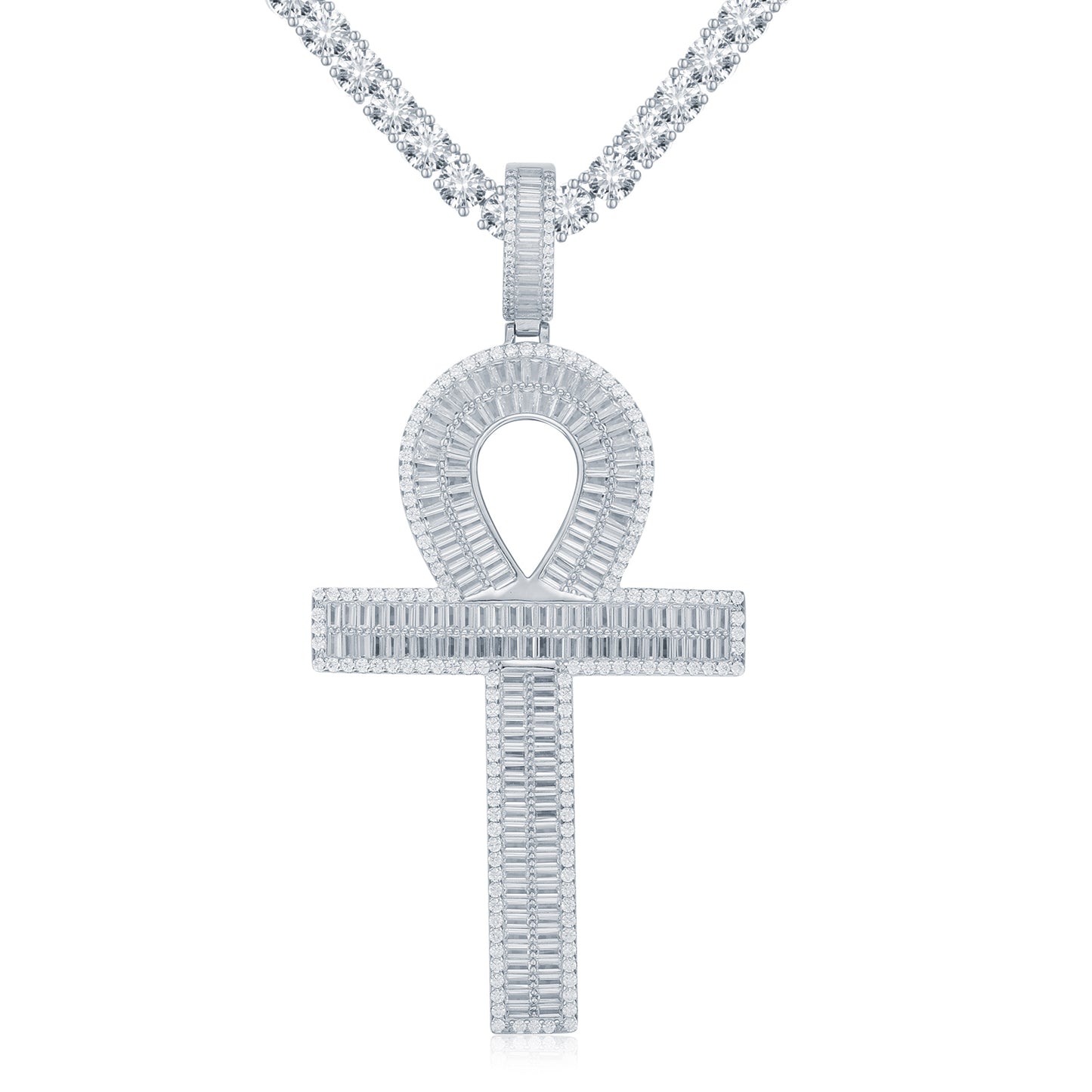925 Silver Anc Style Baguette Cubic Zirconia Set Cross
