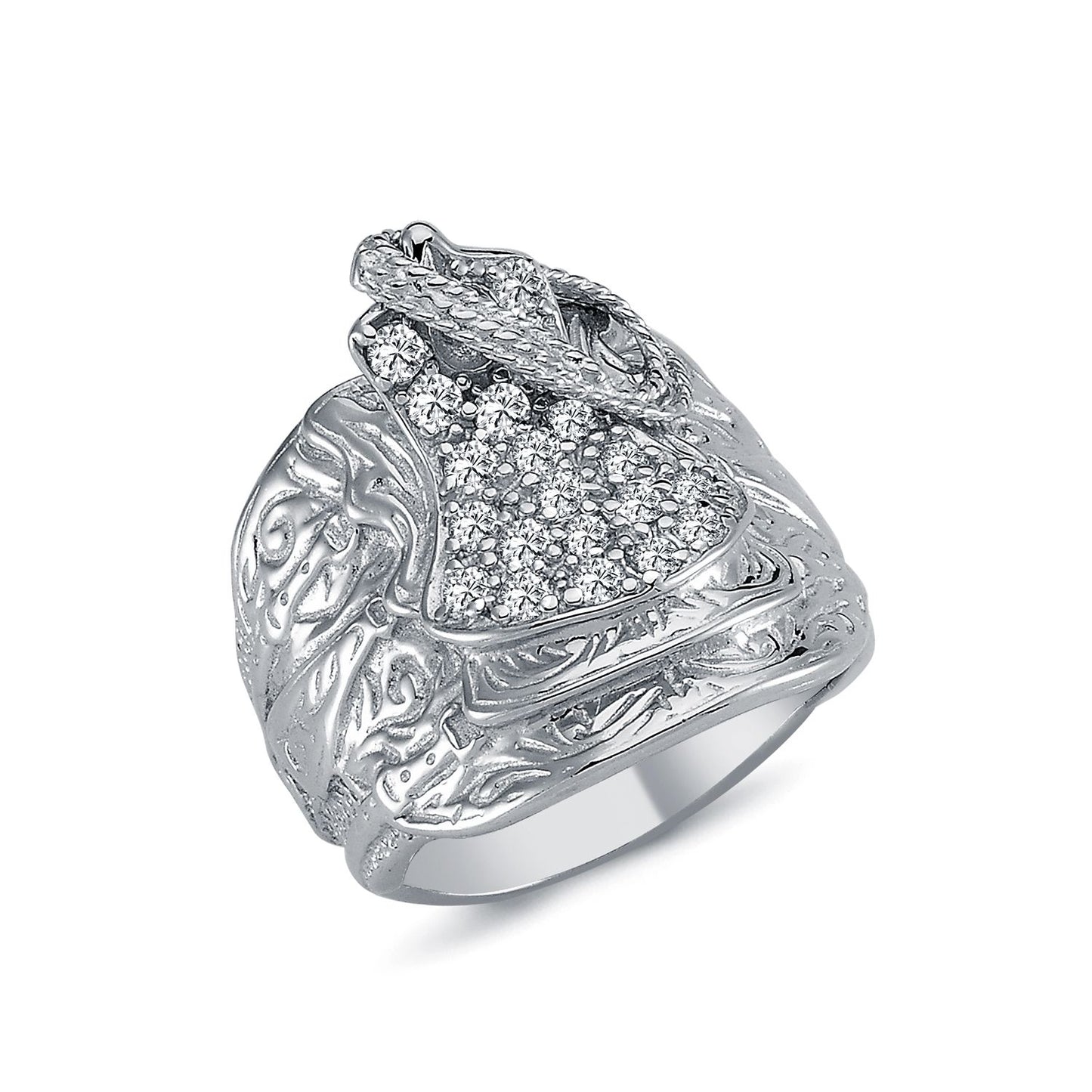 925 Silver Cubic Zirconia Set Saddle Ring