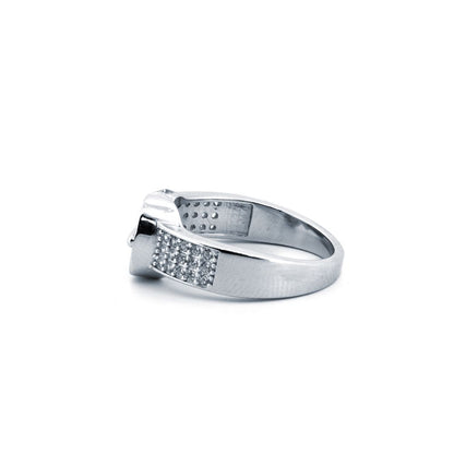 925 Silver Rhodium Cubic Zirconia Set Buckle Ring