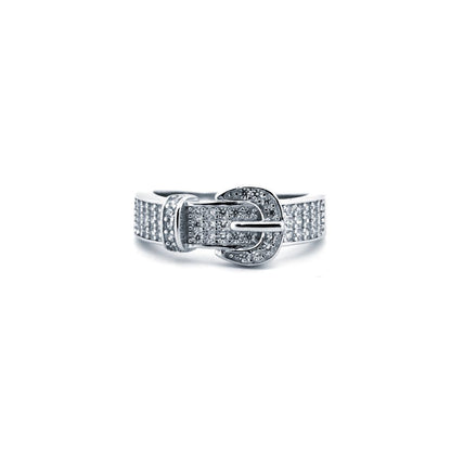 925 Silver Rhodium Cubic Zirconia Set Buckle Ring