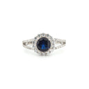 925 Silver Rhodium Cubic Zirconia Set Round Cluster Sapphire Centre