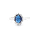 925 Silver Rhodium Cubic Zirconia Set Oval Cluster Sapphire Centre