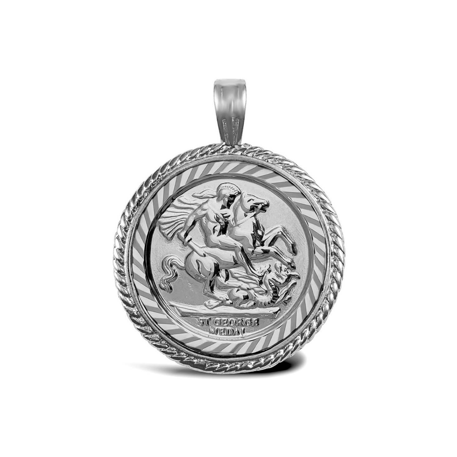 925 Silver Full Size St George Medal Pendant Rope Edge