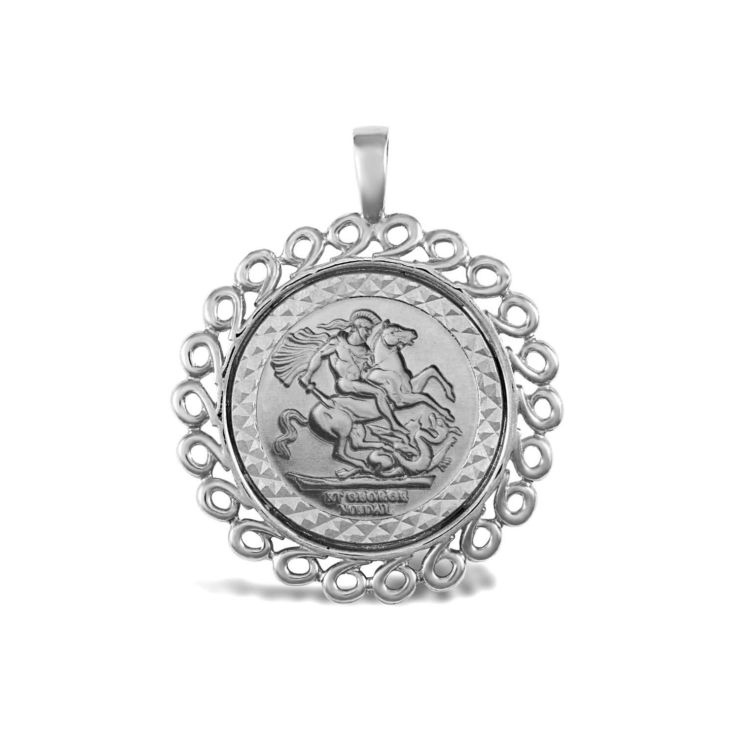 925 Silver Full Size St George Medal Rope Edge Pendant