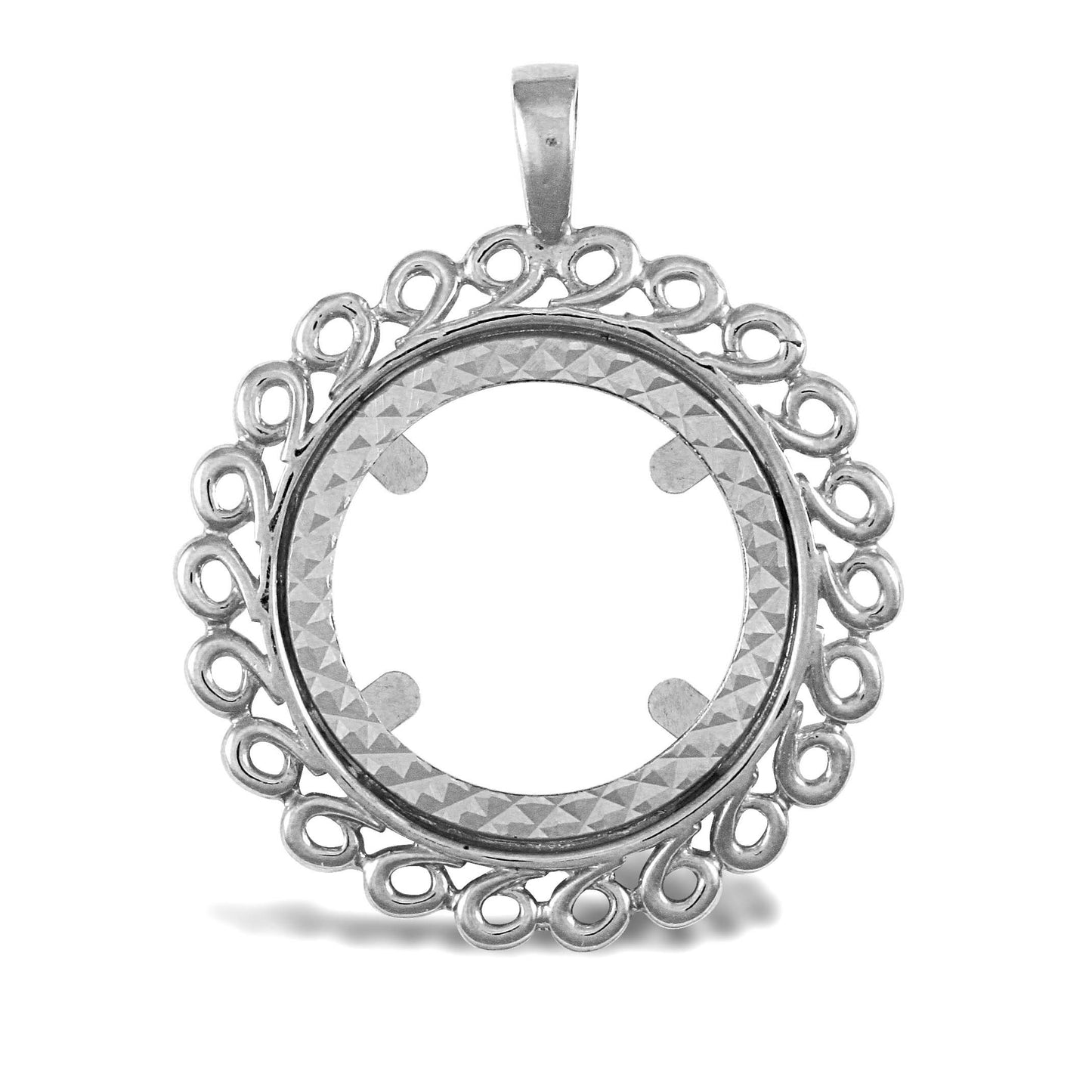 925 Silver Full Sovereign Pendant Mount Swirl Design