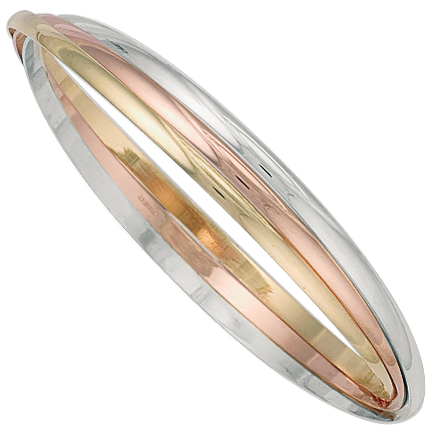 Yellow White & Rose Gold 3mm Russian Wedding Bangle - 9ct Gold