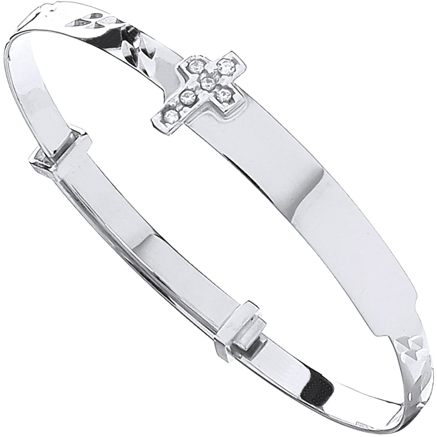 White Gold D/C Expandable Baby Bangle Cubic Zirconia Cross - 9ct Gold