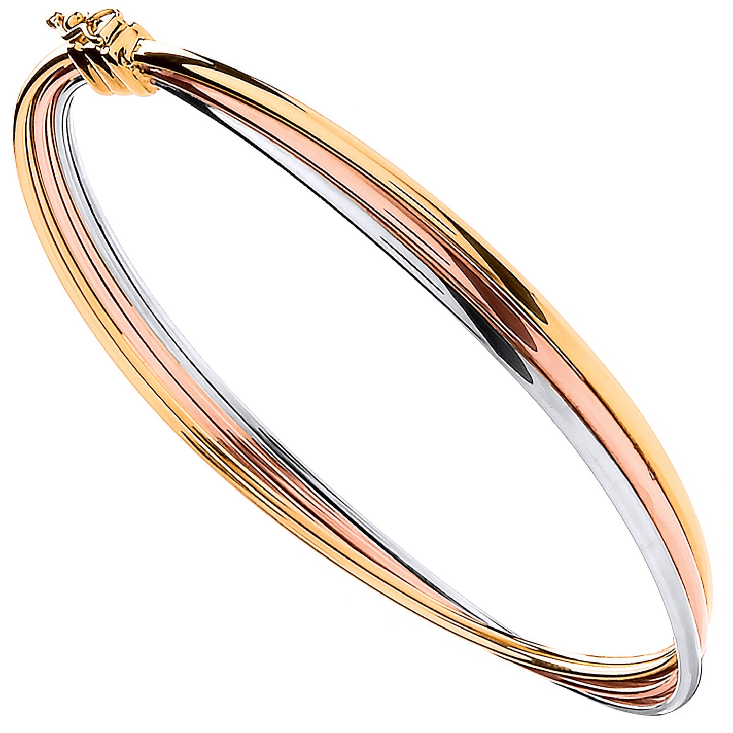 Yellow White & Rose Gold Russian Wedding Bangle - 9ct Gold