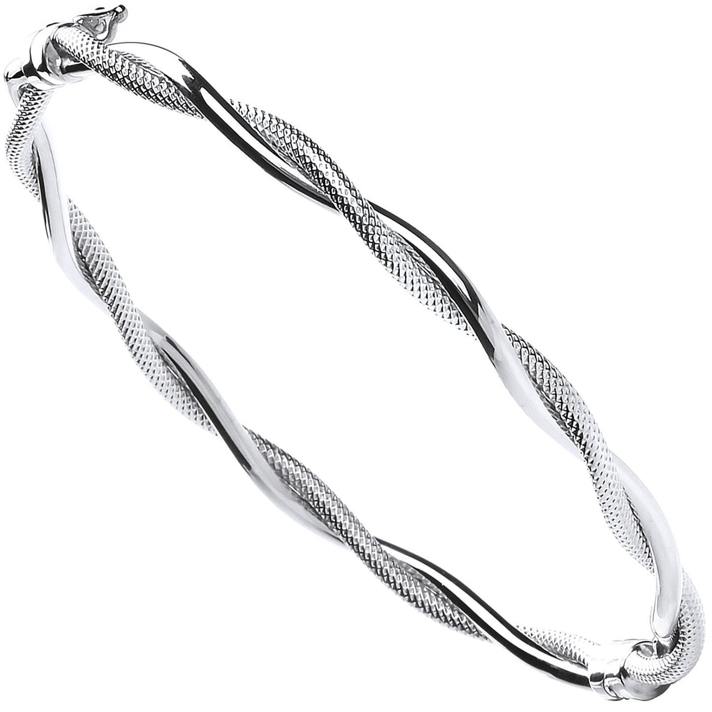 White Gold Ribbed & Plain Tubes Twisted Bangle - 9ct Gold