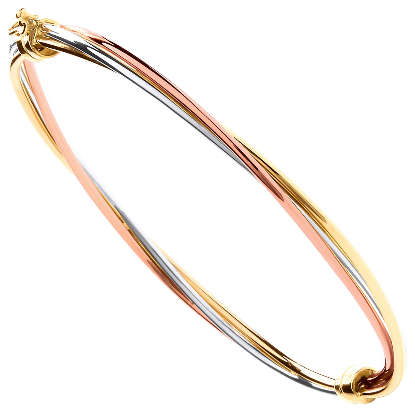 Yellow, White & Rose Gold Hollow Tube Ladies Bangle - 9ct Gold