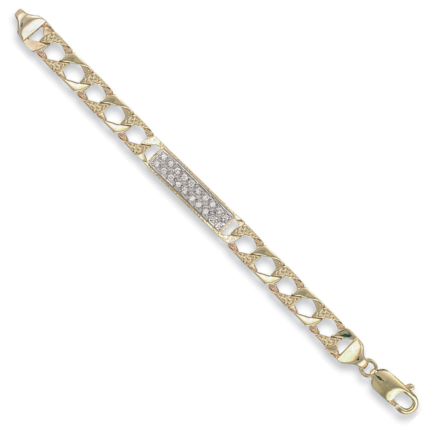 Yellow Gold Casted Curb Baby Cubic Zirconia ID Bracelet - 9ct Gold