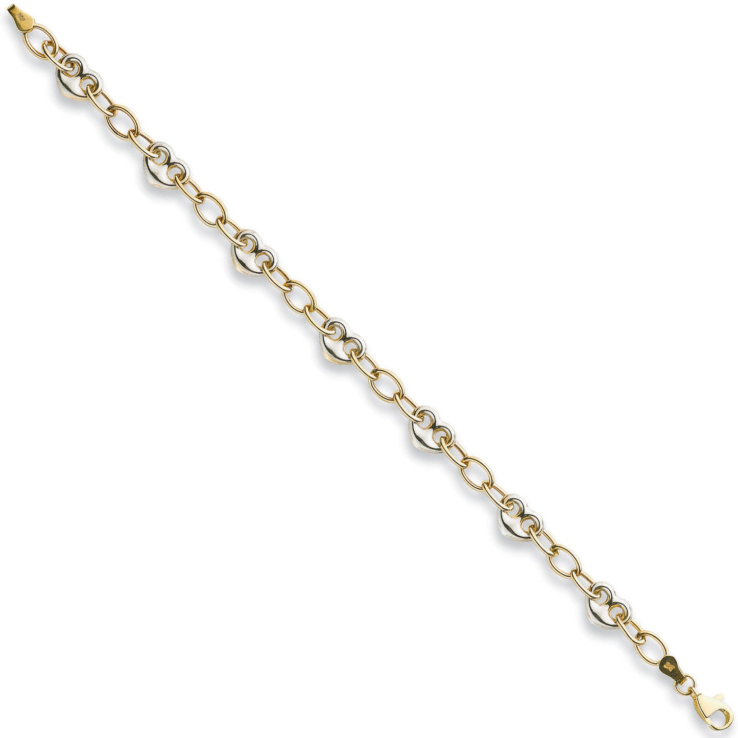 White & Yellow Gold 5.3mm Fancy Heart Linked Bracelet - 9ct Gold