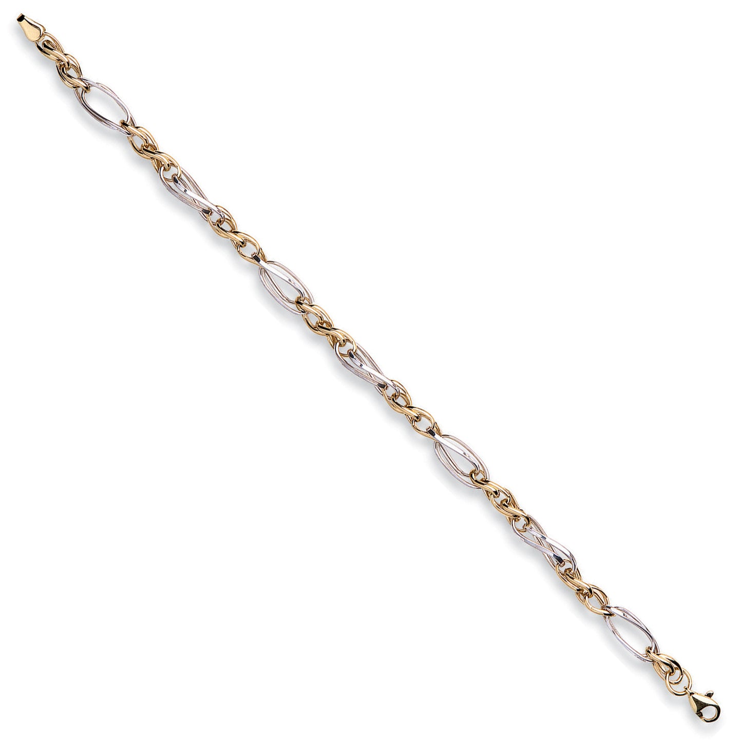White & Yellow Gold Fancy Oval Linked Bracelet - 9ct Gold