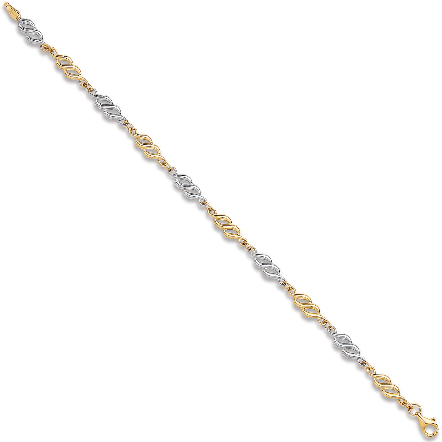 White & Yellow Gold Fancy Hollow Link Bracelet - 9ct Gold