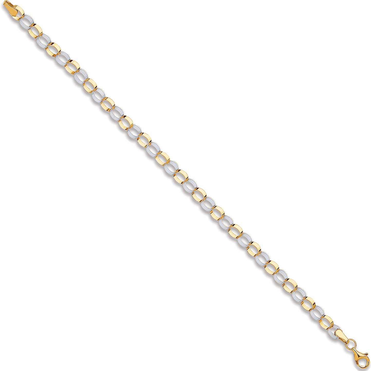 White & Yellow Gold Oval Hollow Link Bracelet - 9ct Gold