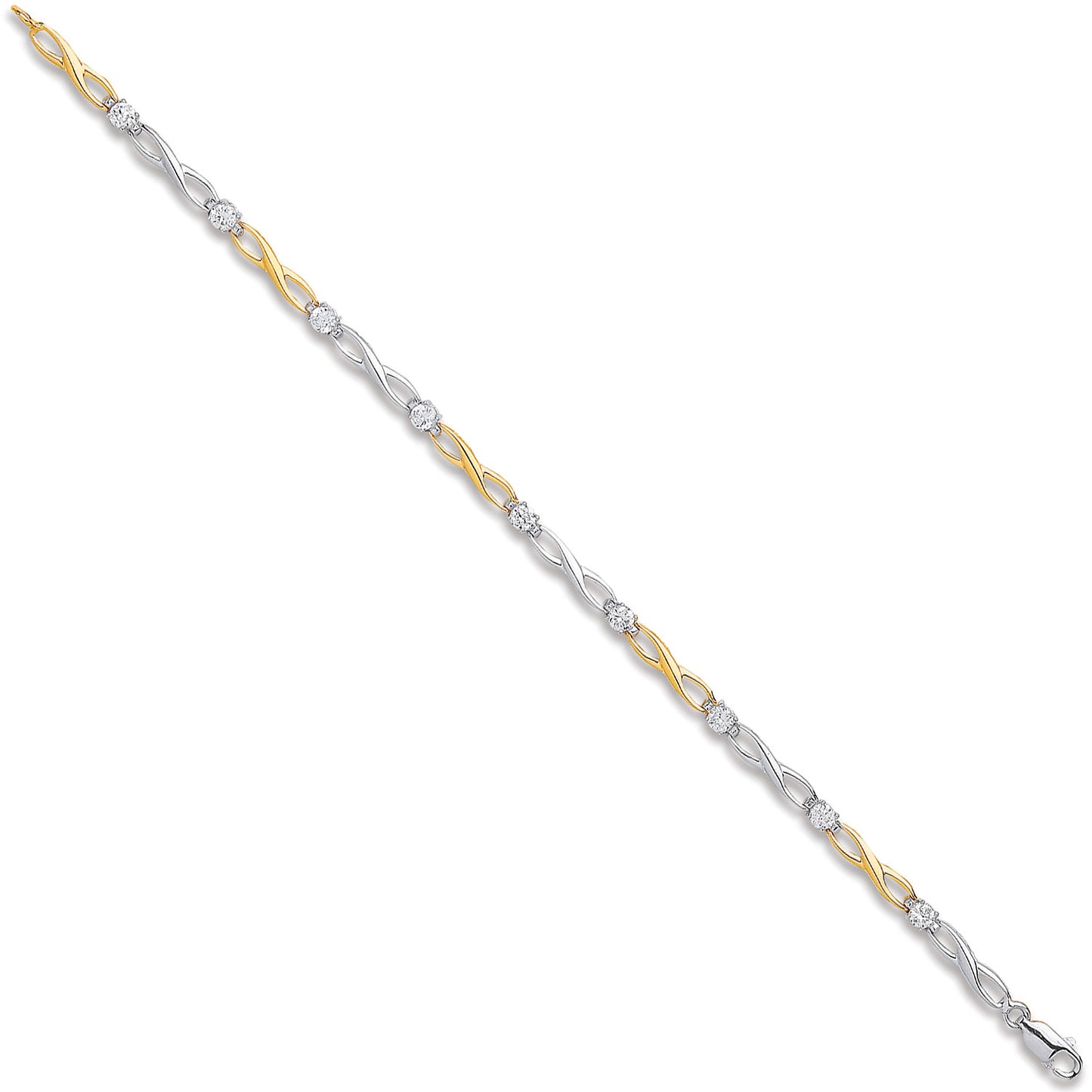White & Yellow Gold Figure of 8 link with Cubic Zirconia's Ladies Bracelet - 9ct Gold